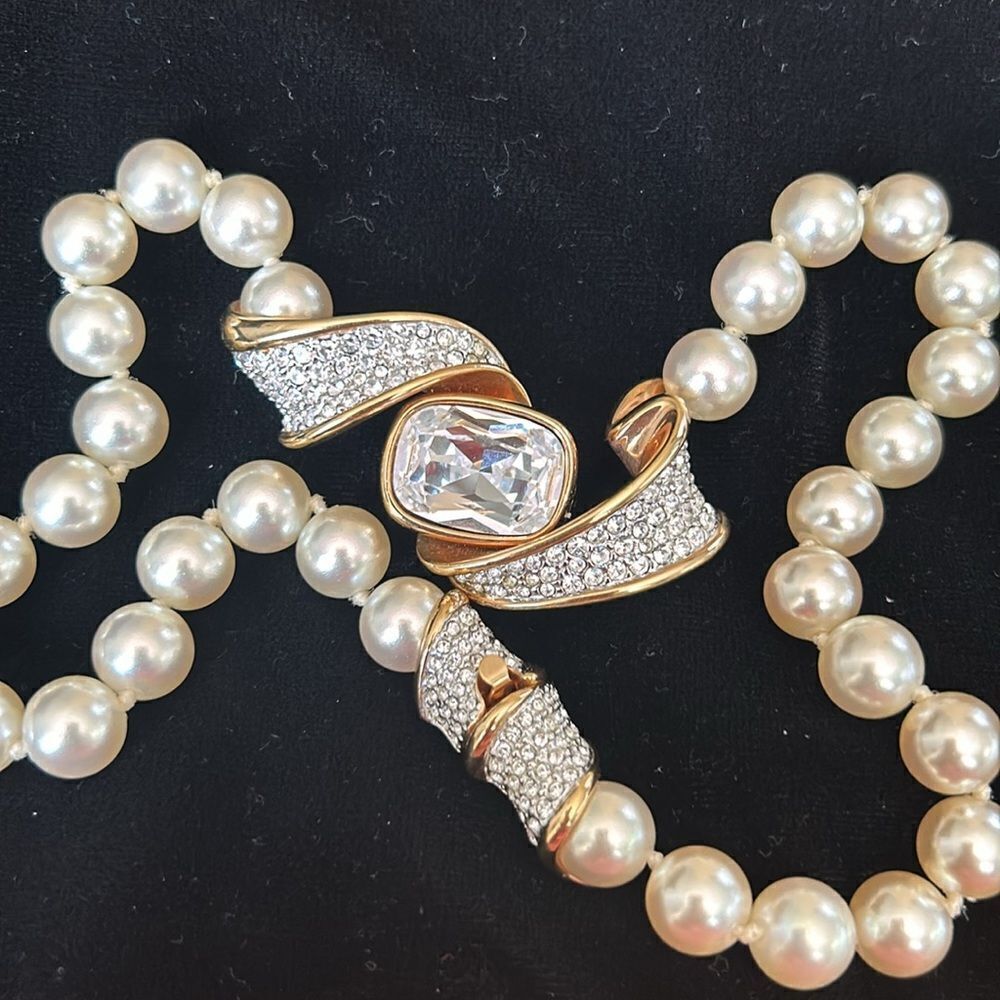 Stunning‎ classic Swarovski crystal gold pearl choker necklace 16 inch. - Picture 10 of 12